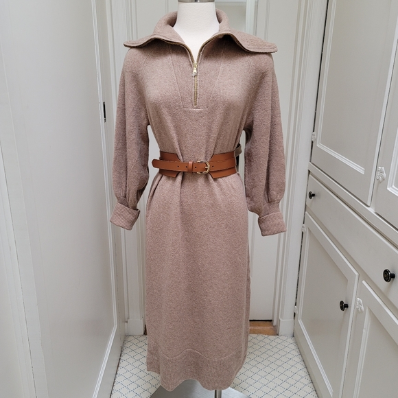 J. Crew Dresses & Skirts - NEW J. Crew Half Zip Sweater Midi Dress Supersoft Yarn Tan sz S, M